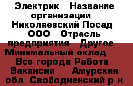 Электрик › Название организации ­ Николаевский Посад, ООО › Отрасль предприятия ­ Другое › Минимальный оклад ­ 1 - Все города Работа » Вакансии   . Амурская обл.,Свободненский р-н